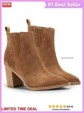 Pointed Toe Chunky Heel Faux Suede Ankle Booties Slip-On Dress Boots